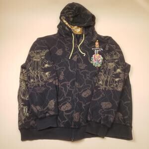 Vintage y2k Christian Audigier Los Angeles Ed Hardy All Over Print Zip Up Hoodie